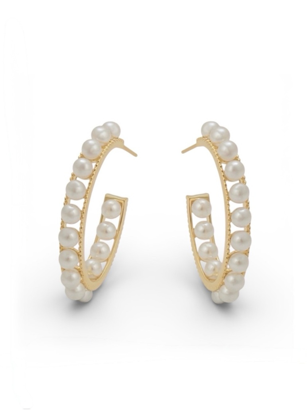 Pearl Hoop Earrings 14k Gold Plated 925 Sterling Silver